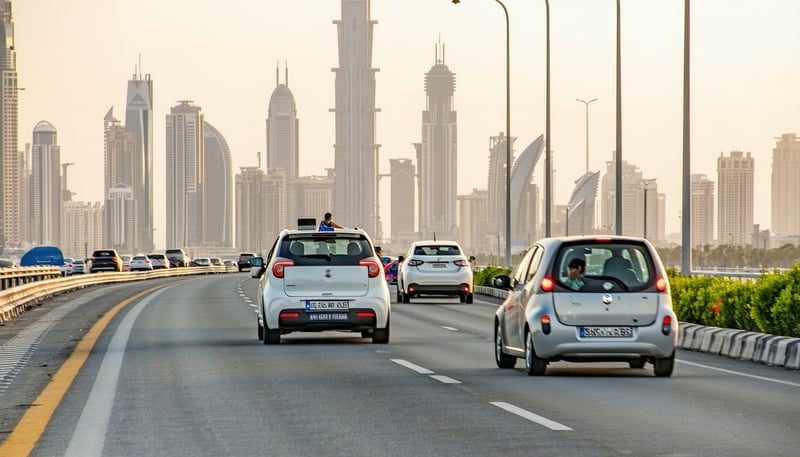 Dubai Road Pass Journey Travel vehicles and travellers exploring iconic UAE destinations